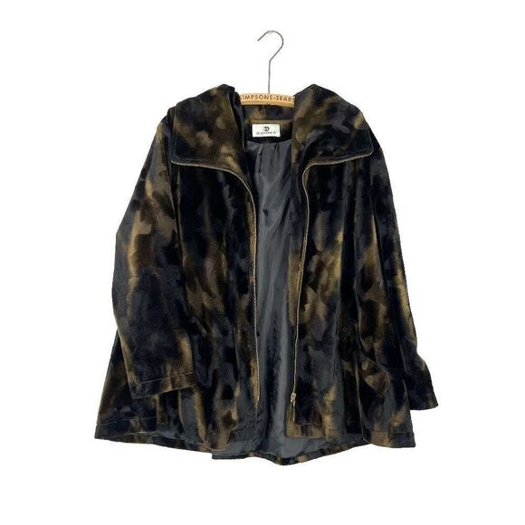 De Sentino Womens Faux fur Velvet Zip-Up Animal Print  Swing Jacket L/XL - Picture 1 of 12
